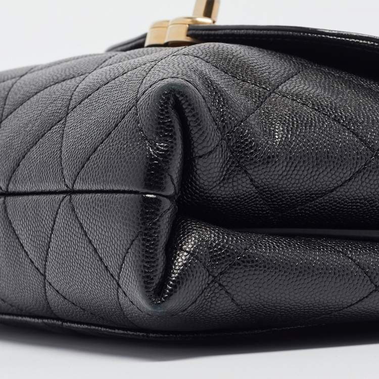 Pre Owned Chanel Black Quilted Leather CC Chain Scarf Top Handle Bag