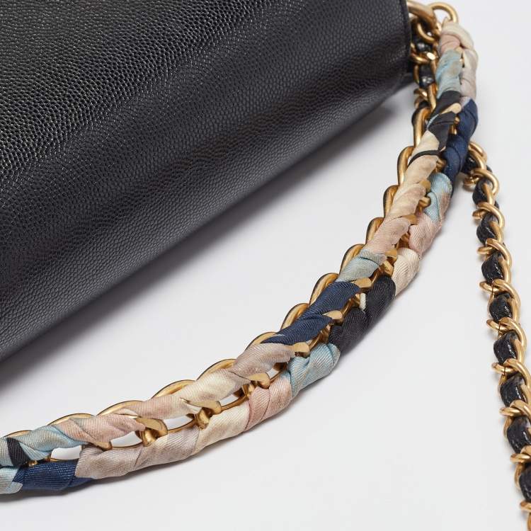 Pre Owned Chanel Black Quilted Leather CC Chain Scarf Top Handle Bag