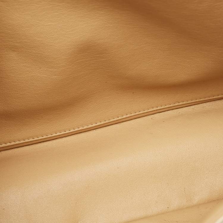 Pre Owned Chanel Cream Quilted Patent Leather Maxi Classic Single Flap Bag