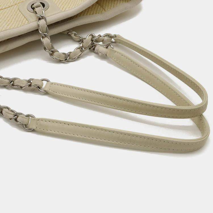 Pre Owned CHANEL Yellow Canvas Deauville Medium Tote MM Bag 