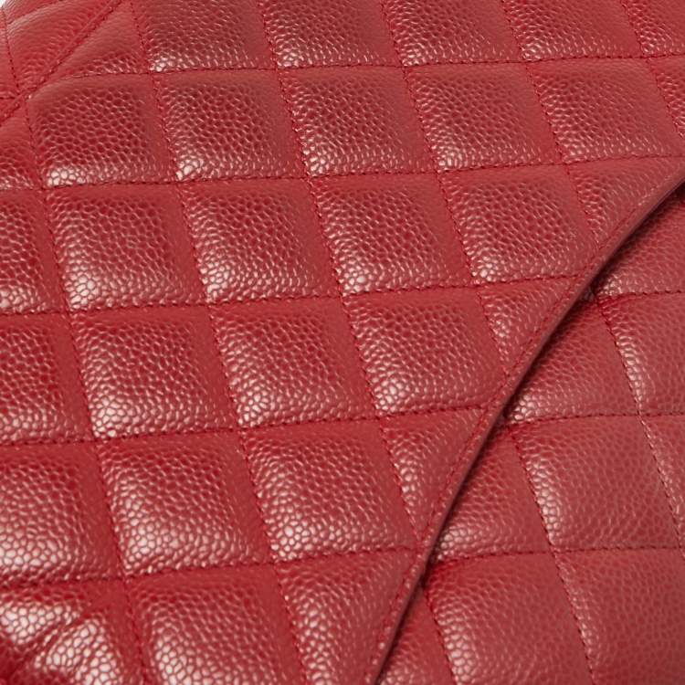 Pre Owned Chanel Red Quilted Caviar Leather Maxi Classic Single Flap Bag