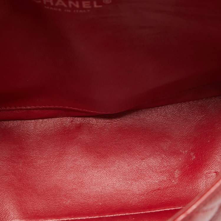 Pre Owned Chanel Red Quilted Caviar Leather Maxi Classic Single Flap Bag