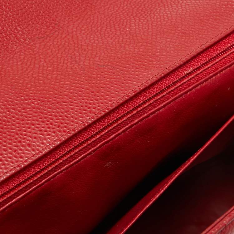 Pre Owned Chanel Red Quilted Caviar Leather Maxi Classic Single Flap Bag