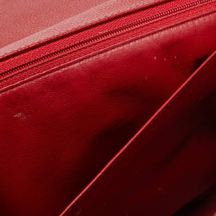 Pre Owned Chanel Red Quilted Caviar Leather Maxi Classic Single Flap Bag
