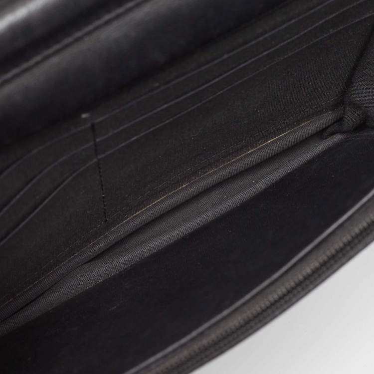 Pre Owned Chanel Metallic Black Quilted Patent Leather Boy Wallet on Chain