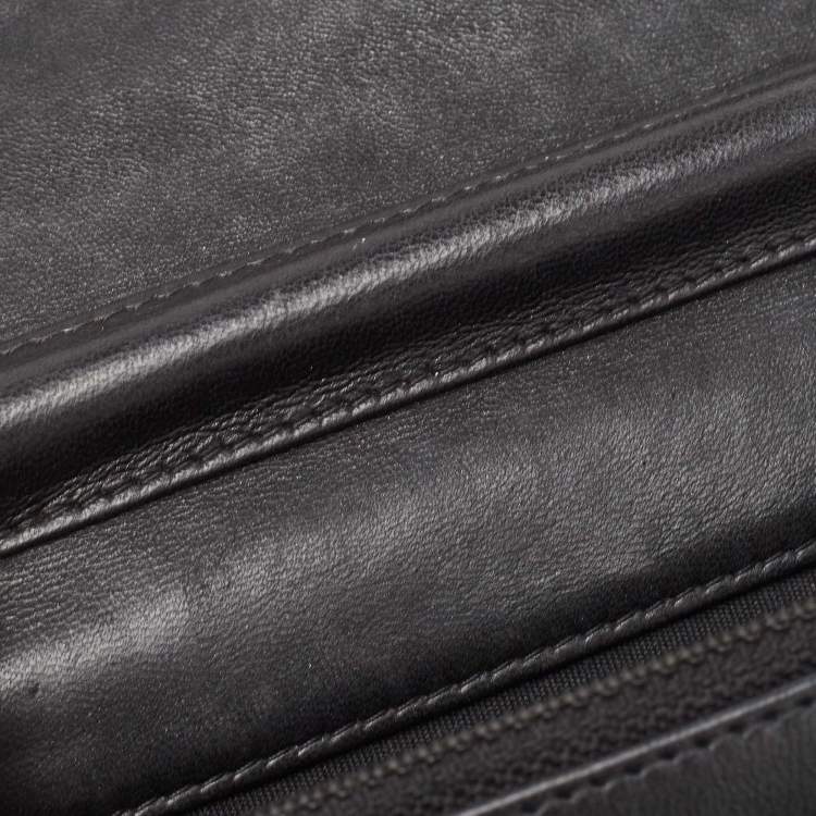 Pre Owned Chanel Metallic Black Quilted Patent Leather Boy Wallet on Chain