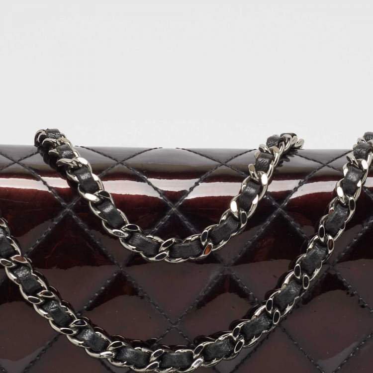 Pre Owned Chanel Metallic Black Quilted Patent Leather Boy Wallet on Chain