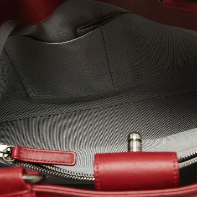 Pre Owned Chanel Red Chevron Quilted Leather Large Boy Shopper Tote