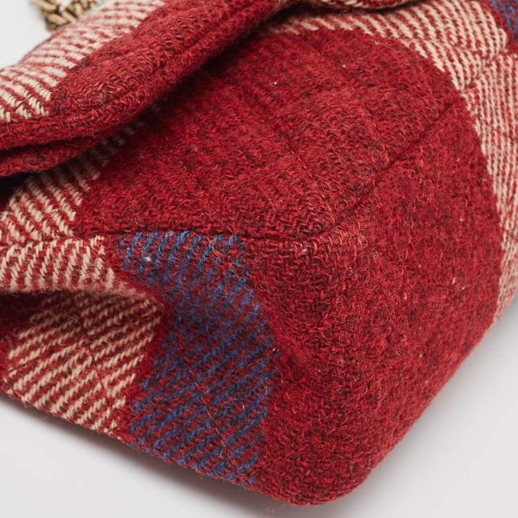 Pre Owned Chanel Red Gingham Tweed Classic 225 Reissue 2.55 Flap Bag
