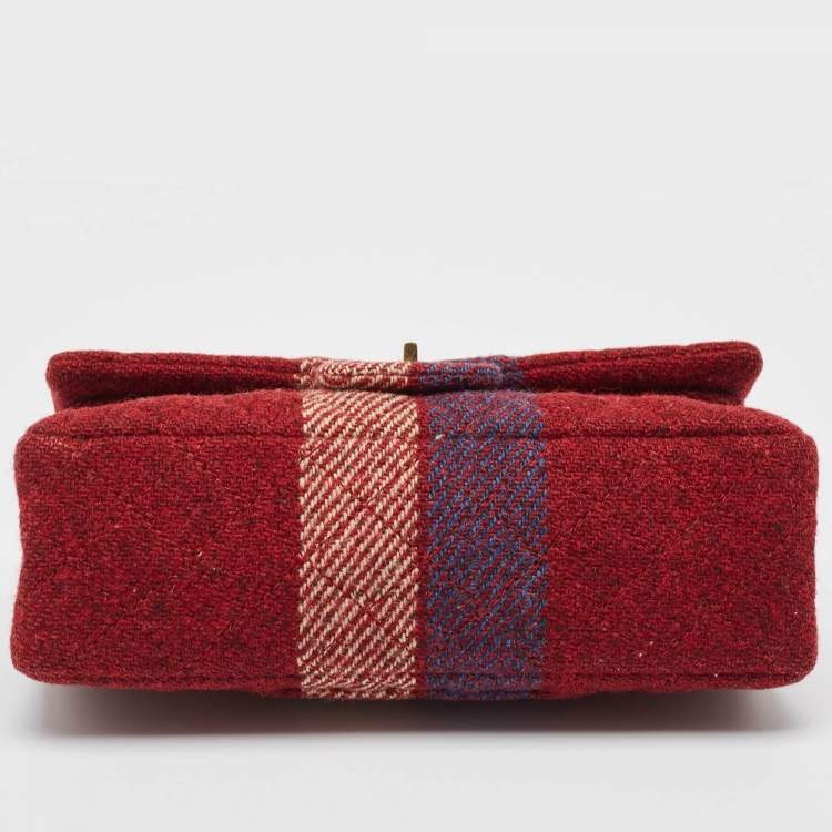 Pre Owned Chanel Red Gingham Tweed Classic 225 Reissue 2.55 Flap Bag