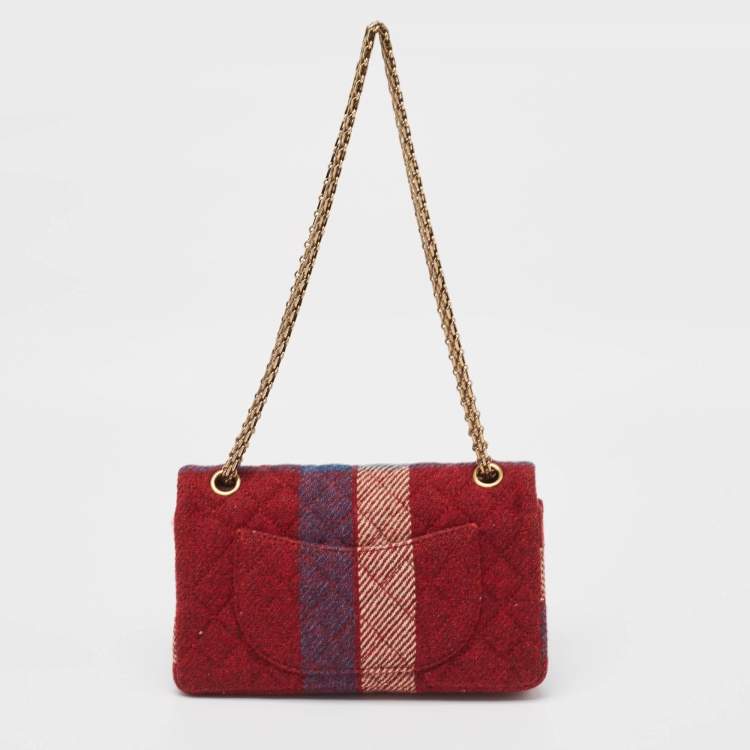 Pre Owned Chanel Red Gingham Tweed Classic 225 Reissue 2.55 Flap Bag