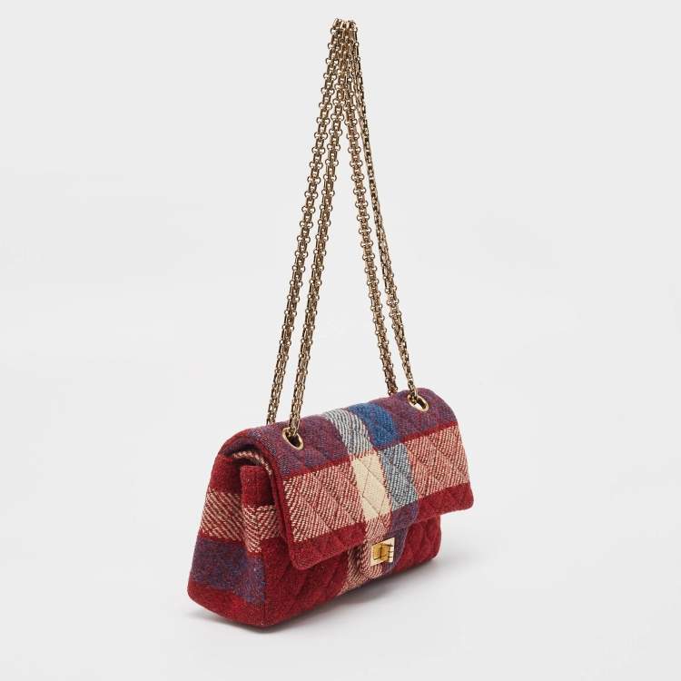 Pre Owned Chanel Red Gingham Tweed Classic 225 Reissue 2.55 Flap Bag