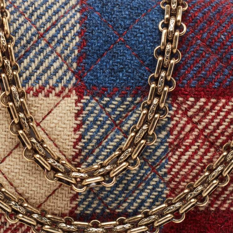 Pre Owned Chanel Red Gingham Tweed Classic 225 Reissue 2.55 Flap Bag