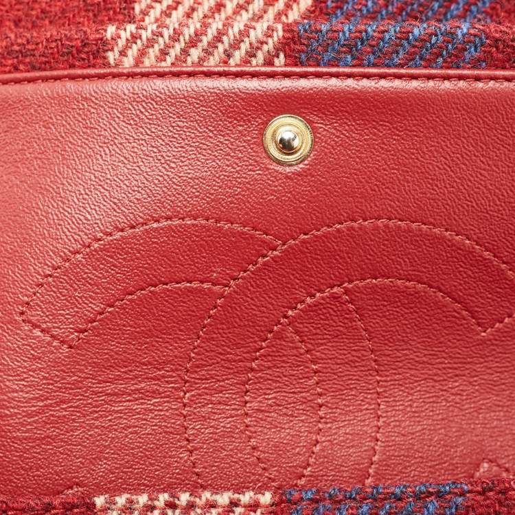 Pre Owned Chanel Red Gingham Tweed Classic 225 Reissue 2.55 Flap Bag