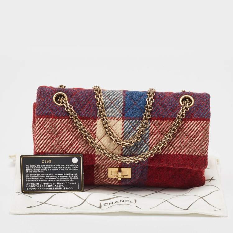 Pre Owned Chanel Red Gingham Tweed Classic 225 Reissue 2.55 Flap Bag