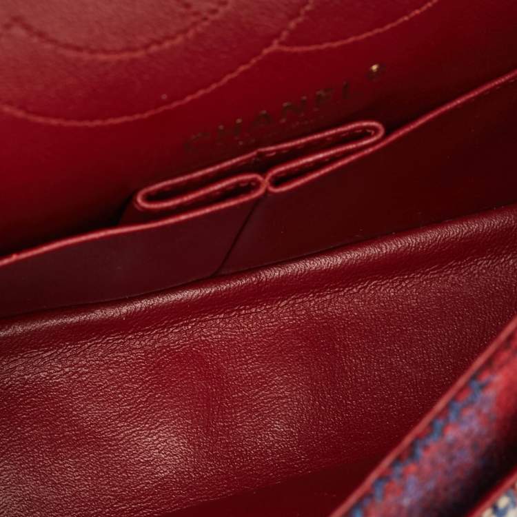 Pre Owned Chanel Red Gingham Tweed Classic 225 Reissue 2.55 Flap Bag