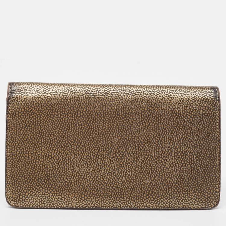 Pre Owned Chanel Gold Leather Timeless CC L Yen Wallet