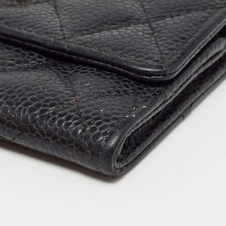 Pre Owned Chanel Black Caviar Quilted Leather CC Flap Card Case