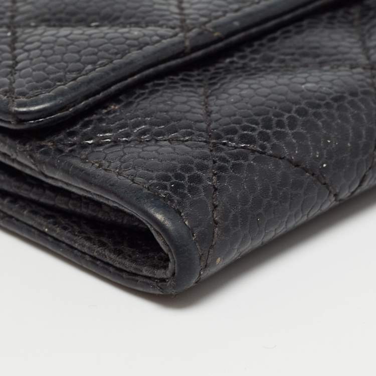 Pre Owned Chanel Black Caviar Quilted Leather CC Flap Card Case