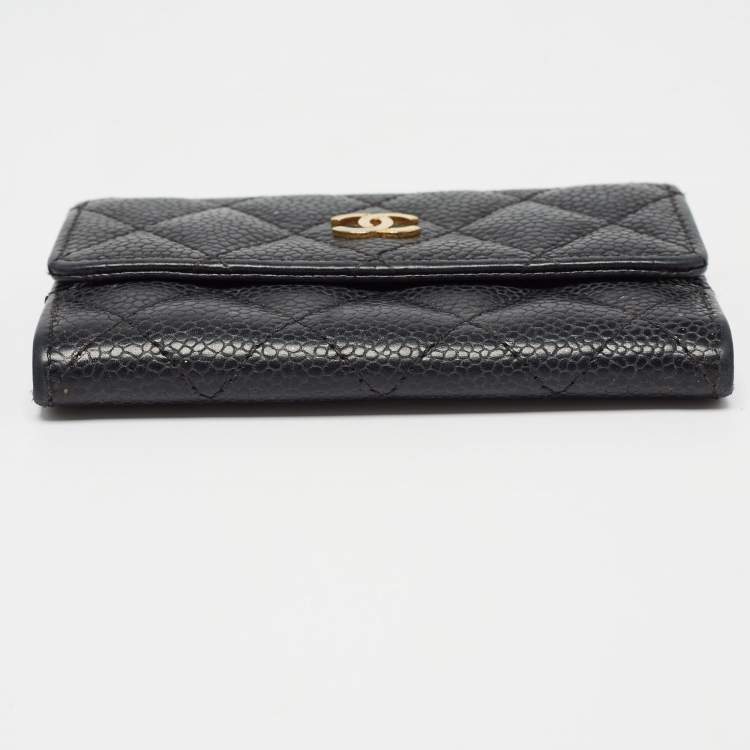 Pre Owned Chanel Black Caviar Quilted Leather CC Flap Card Case