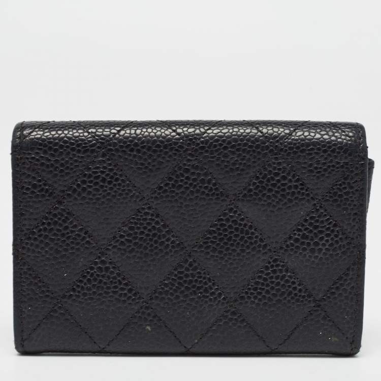 Pre Owned Chanel Black Caviar Quilted Leather CC Flap Card Case