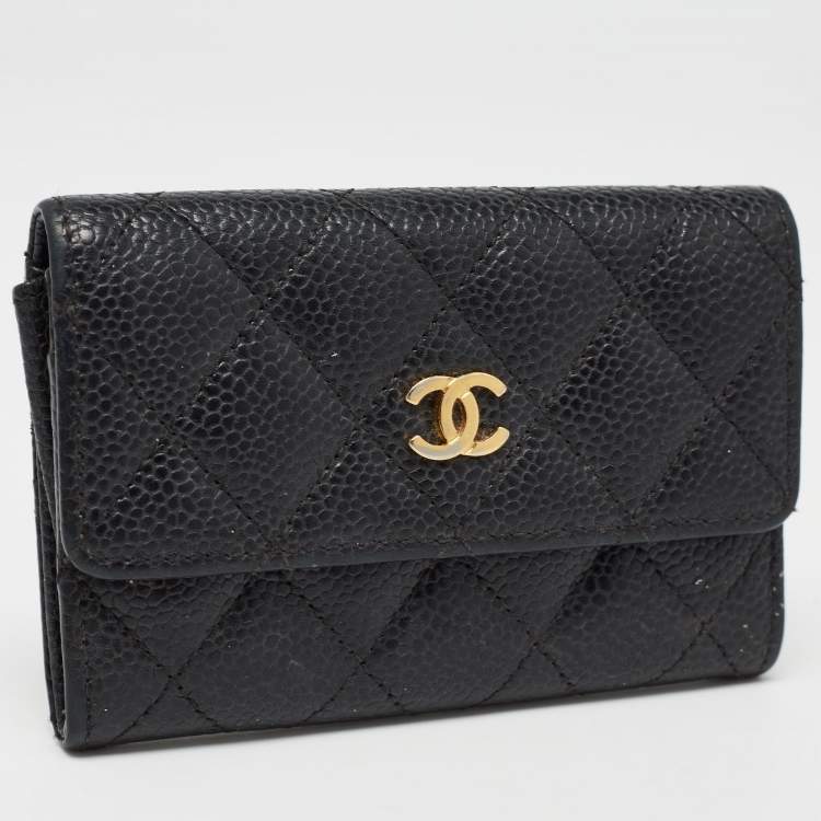 Pre Owned Chanel Black Caviar Quilted Leather CC Flap Card Case