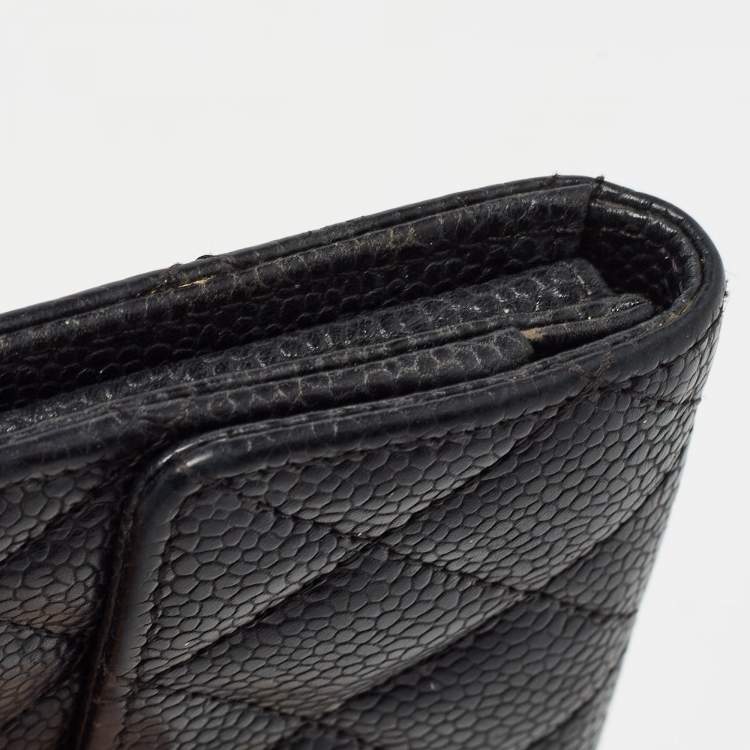 Pre Owned Chanel Black Caviar Quilted Leather CC Flap Card Case