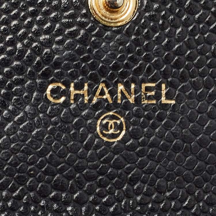Pre Owned Chanel Black Caviar Quilted Leather CC Flap Card Case