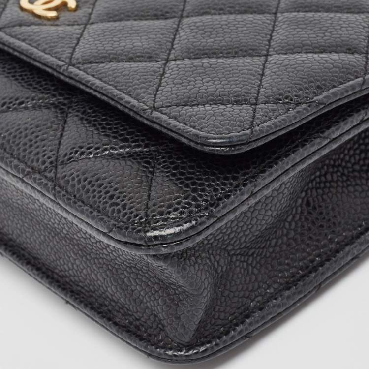 Pre Owned Chanel Black Quilted Caviar Leather Classic Wallet on Chain 
