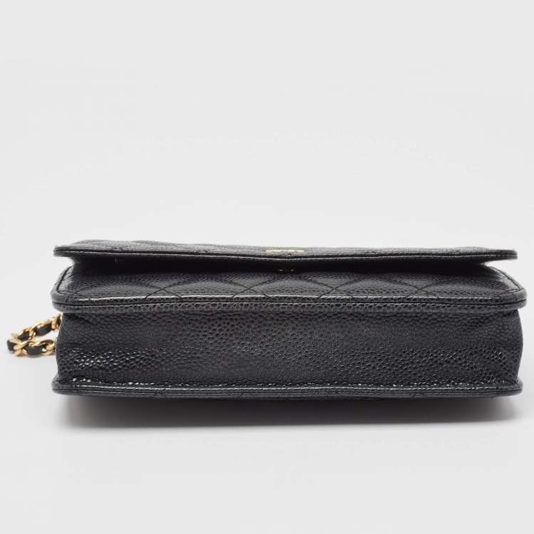 Pre Owned Chanel Black Quilted Caviar Leather Classic Wallet on Chain 