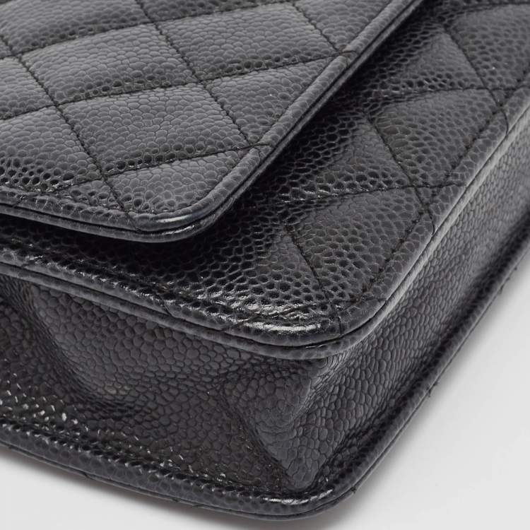 Pre Owned Chanel Black Quilted Caviar Leather Classic Wallet on Chain 
