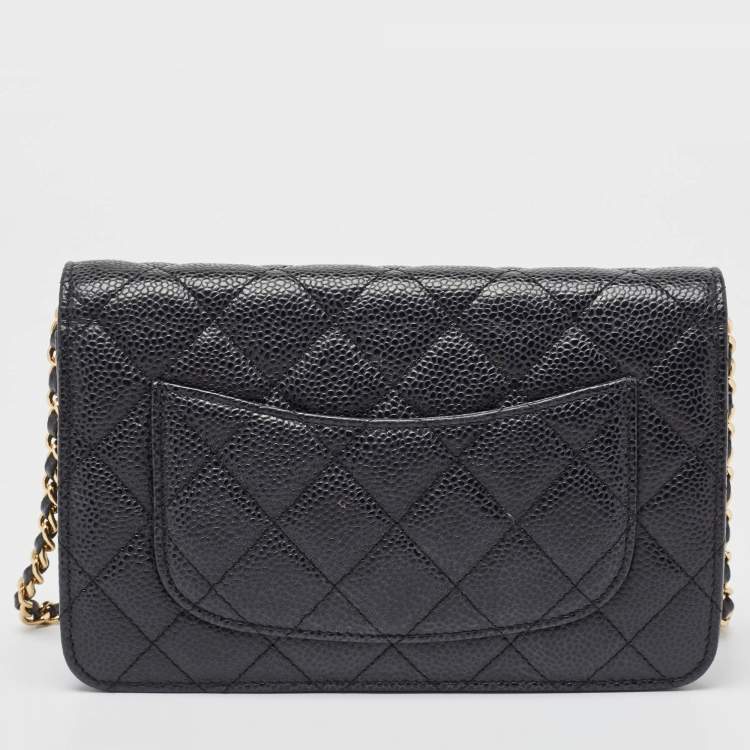 Pre Owned Chanel Black Quilted Caviar Leather Classic Wallet on Chain 
