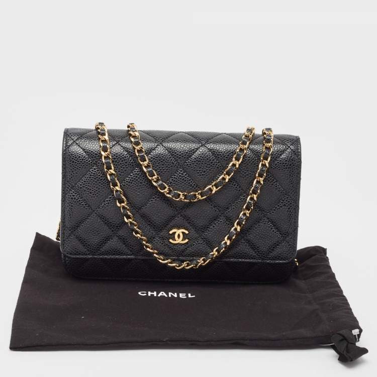 Pre Owned Chanel Black Quilted Caviar Leather Classic Wallet on Chain 