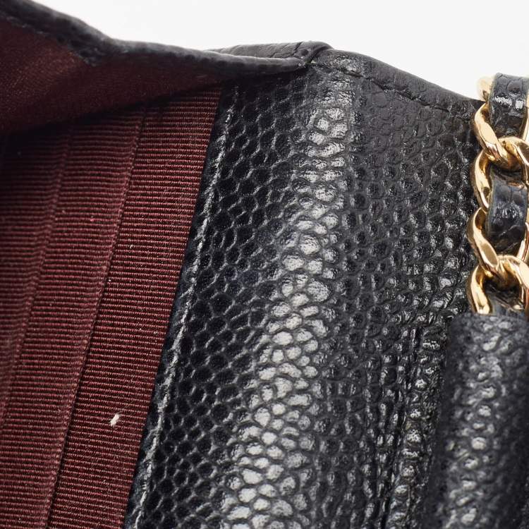 Pre Owned Chanel Black Quilted Caviar Leather Classic Wallet on Chain 