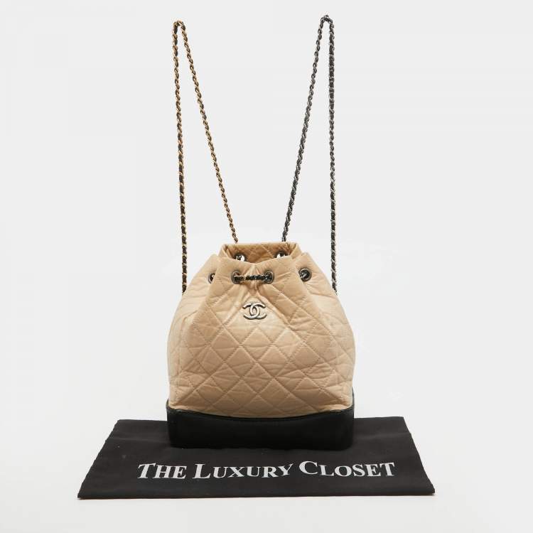 Pre Owned Chanel Black/Peach Quilted Aged Leather Small Gabrielle Backpack