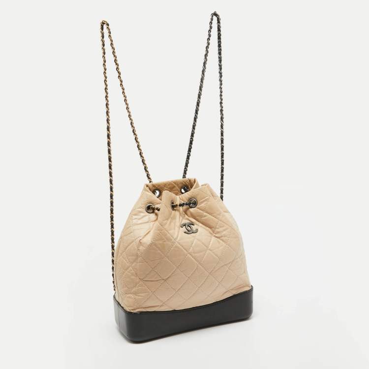 Pre Owned Chanel Black/Peach Quilted Aged Leather Small Gabrielle Backpack