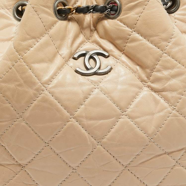 Pre Owned Chanel Black/Peach Quilted Aged Leather Small Gabrielle Backpack
