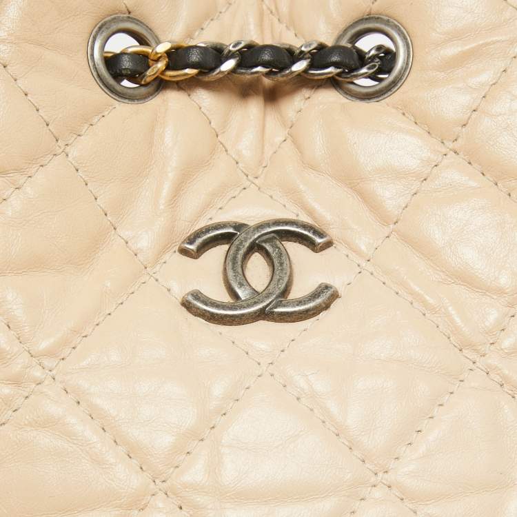 Pre Owned Chanel Black/Peach Quilted Aged Leather Small Gabrielle Backpack