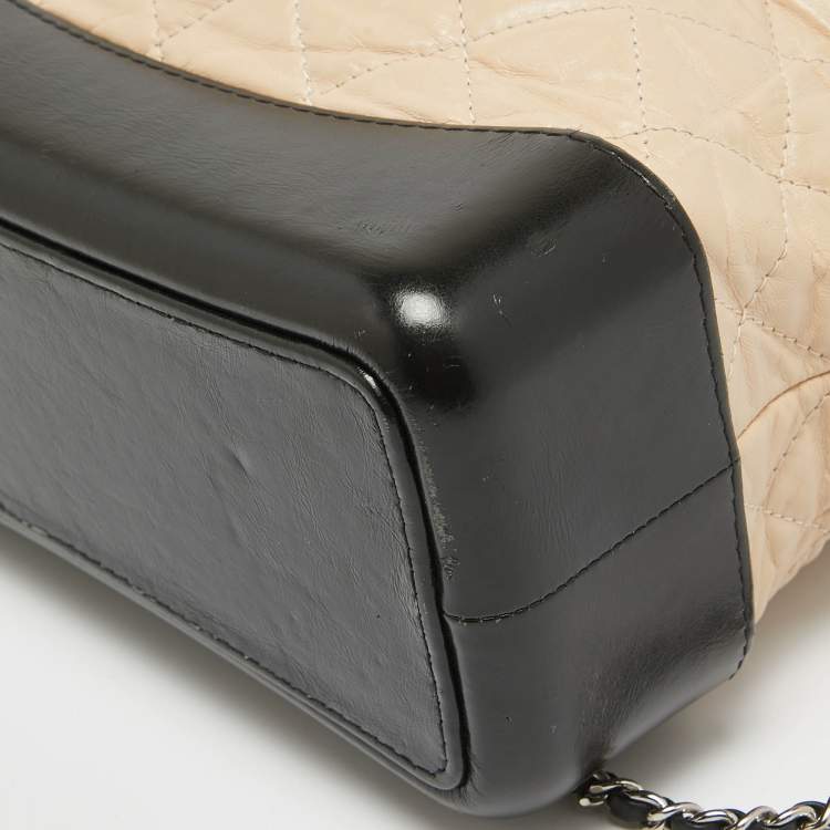 Pre Owned Chanel Black/Peach Quilted Aged Leather Small Gabrielle Backpack