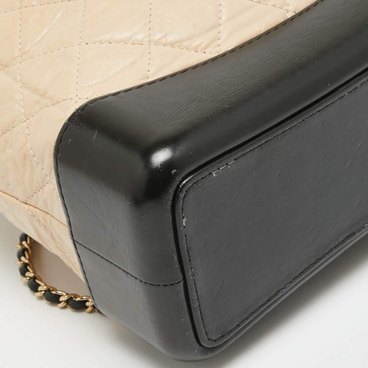 Pre Owned Chanel Black/Peach Quilted Aged Leather Small Gabrielle Backpack