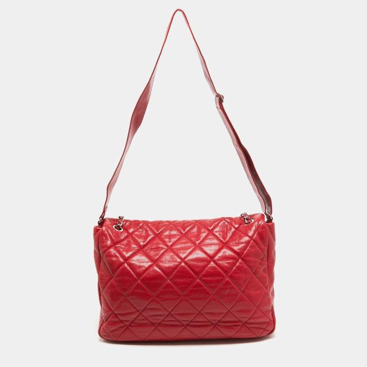 Pre Owned Chanel Red Quilted Caviar Leather XL Classic Flap Messenger Bag