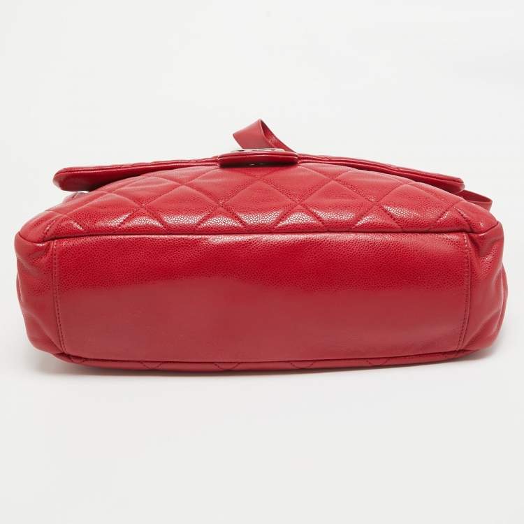 Pre Owned Chanel Red Quilted Caviar Leather XL Classic Flap Messenger Bag