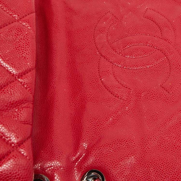 Pre Owned Chanel Red Quilted Caviar Leather XL Classic Flap Messenger Bag