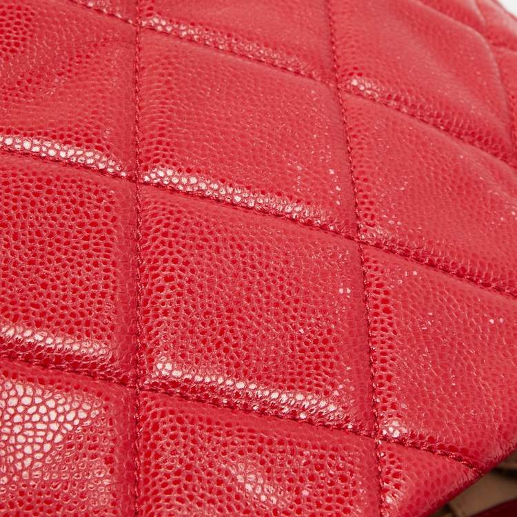 Pre Owned Chanel Red Quilted Caviar Leather XL Classic Flap Messenger Bag