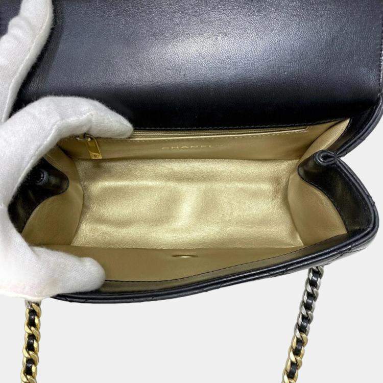 Pre Owned Chanel  Black Quilted Lambskin Leather Small Classic Top Handle Flap Bag