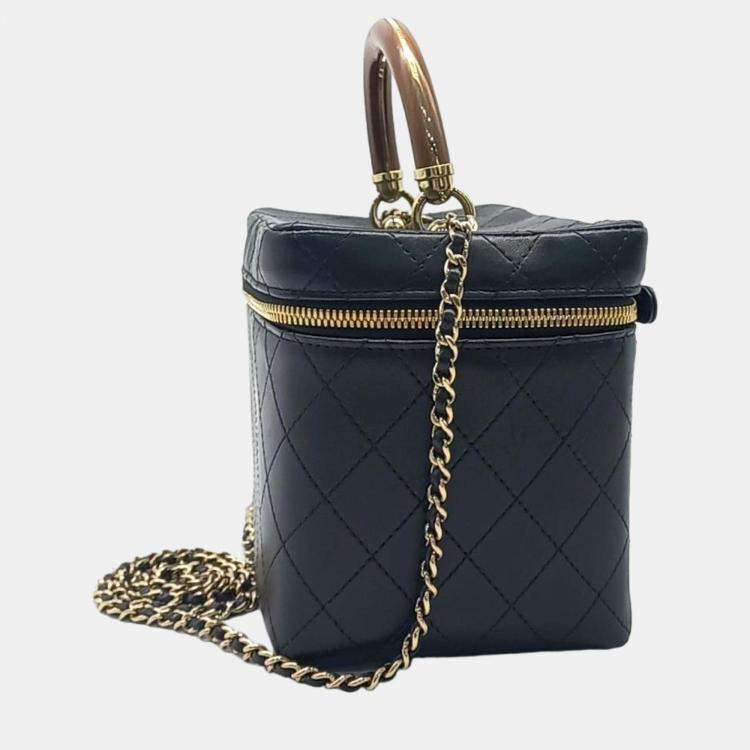 Pre Owned Chanel Black Leather Vanity Cosmetic Bag