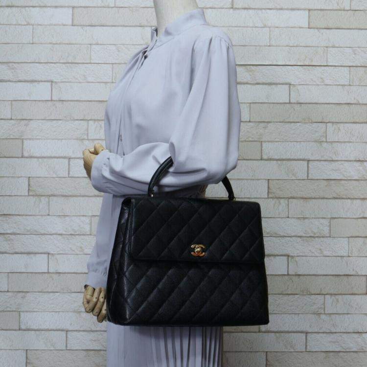 Pre Owned Chanel Black Caviar Leather Vintage Kelly Bag