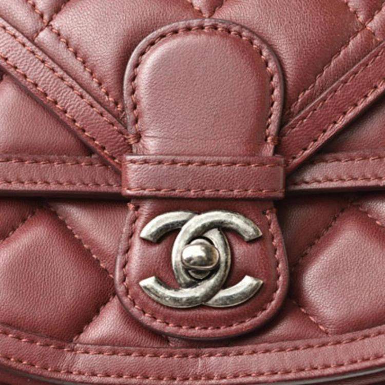Pre Owned Chanel Burgundy Leather Paris-Salzburg Quilted Saddle Bag
