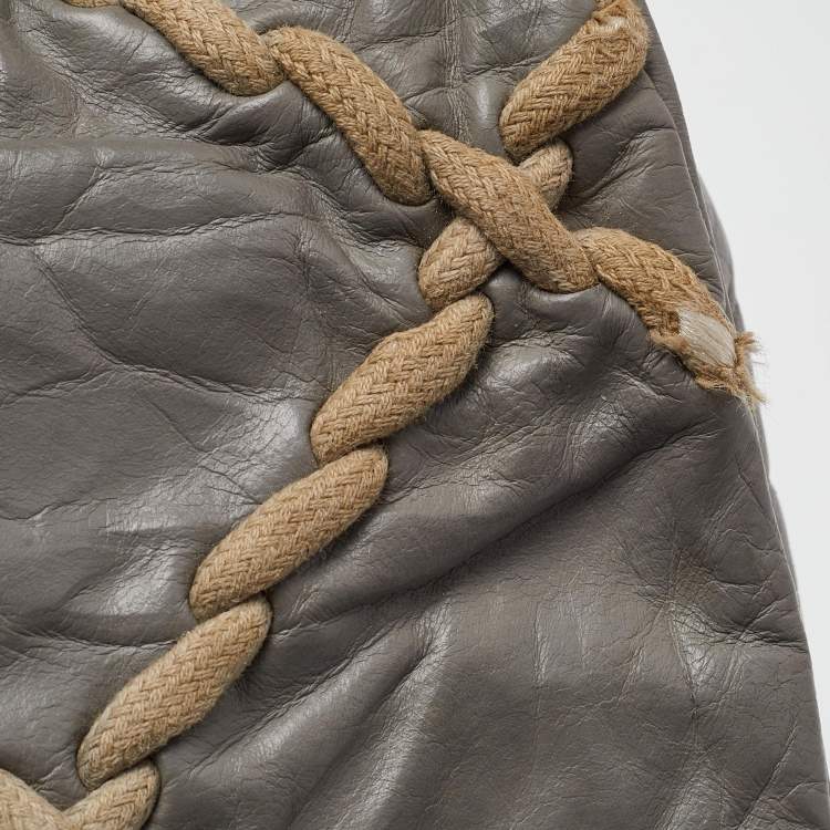 Pre Owned Chanel Grey Quilted Crinkled Leather Ultra Stitch Classic Flap Bag