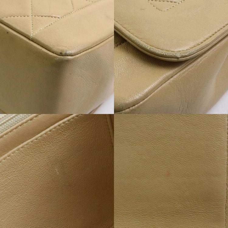 Pre Owned Chanel Beige Leather Matelasse Chain Vintage Diana Shoulder Bag
